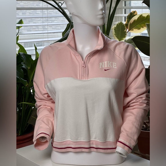Nike Pink & White Cropped Quarter Zip Sweatshirt - Picture 2 of 9